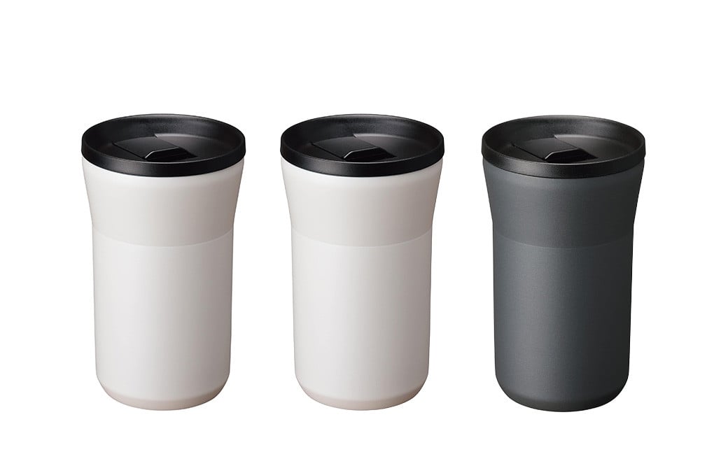 【京セラ】蓋付きタンブラー 350ml ＜クリームホワイト2個・ダークグレー1個＞ 計3個セット CERAMUG タンブラー 真空容器 保冷 保温 真空断熱 セラミック トラベルカップ KYOCERA CSR-609-1