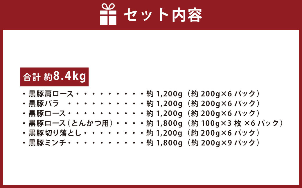 HS-705 鹿児島県産黒豚 6種詰合せ(約8.4kg)