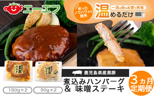 CS-203 【3ｶ月定期便】鹿児島県産黒豚煮込みハンバーグ･黒豚味噌ステーキ 計4ﾊﾟｯｸ