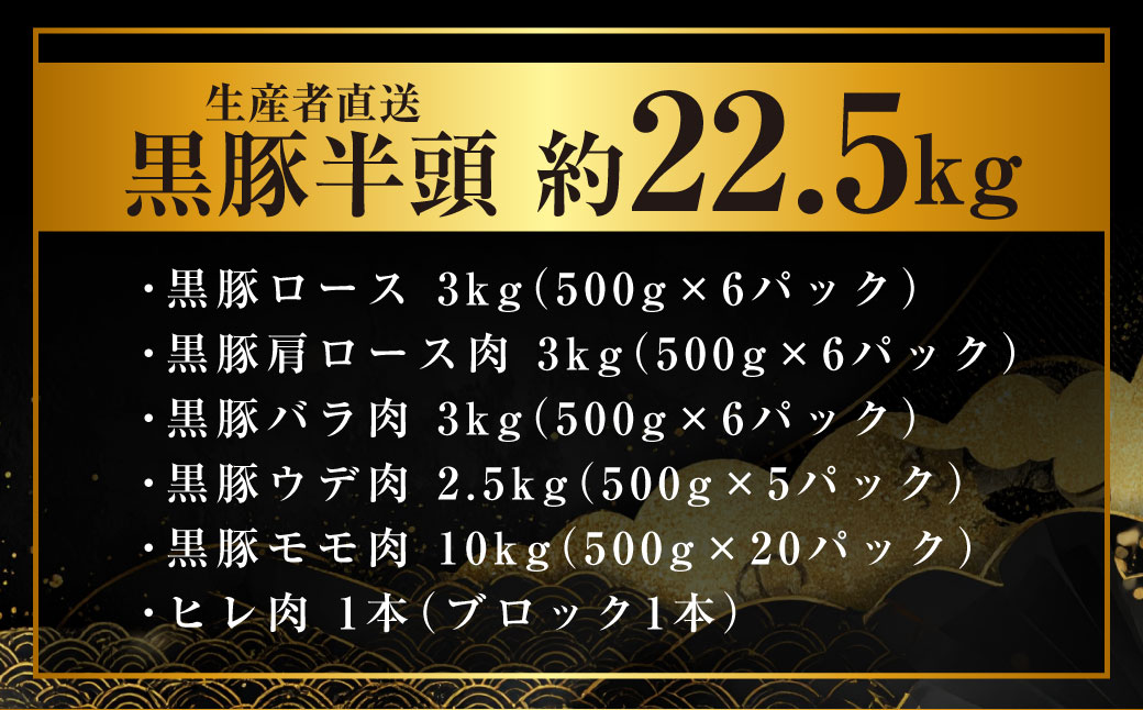 KSR-306-a 【一括配送】かごしま黒豚半頭 約22.5kg 生産者直送 薩摩八重ファーム 工房みかく亭 