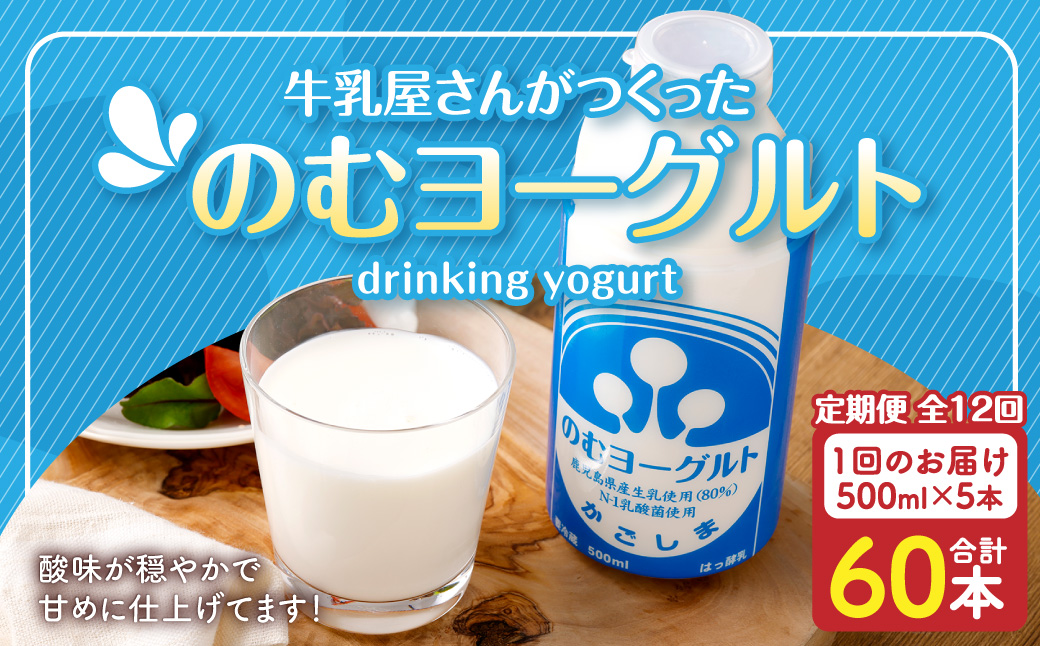 【12回定期便】“牛乳屋さんがつくった”のむヨーグルト 500ml×5本×12回 合計30L 無添加 県酪農協牛乳 HS-307