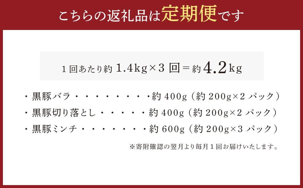 CS-531 【3ヶ月定期便】鹿児島県産黒豚 3種詰合せ(1.4kg×3回)