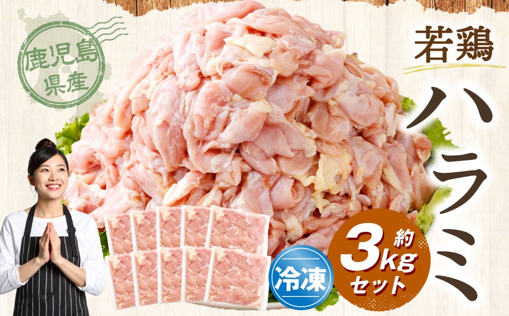 鹿児島県産 若鶏 ハラミ 約3kg セット 鶏ハラミ 鶏肉 鶏 冷凍 AS-895