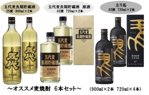 山元酒造 オススメ麦焼酎 6本セット（小） 900ml×2本 720ml×4本 焼酎 本格焼酎 麦焼酎 麦 セット ES-213