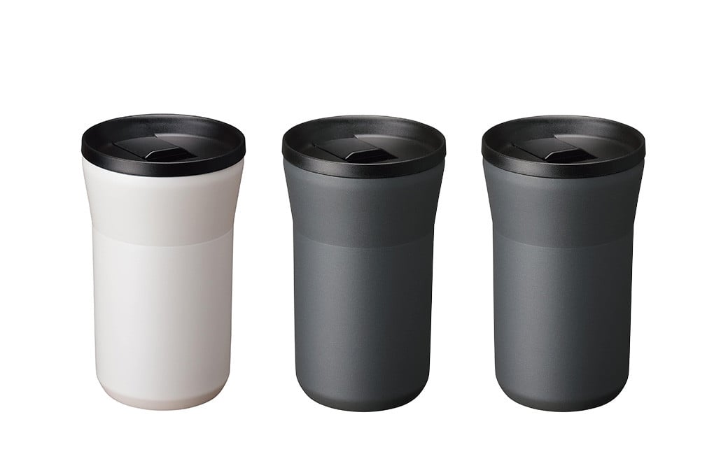 【京セラ】蓋付きタンブラー 350ml ＜クリームホワイト1個・ダークグレー2個＞ 計3個セット CERAMUG タンブラー 真空容器 保冷 保温 真空断熱 セラミック トラベルカップ KYOCERA CSR-609-2