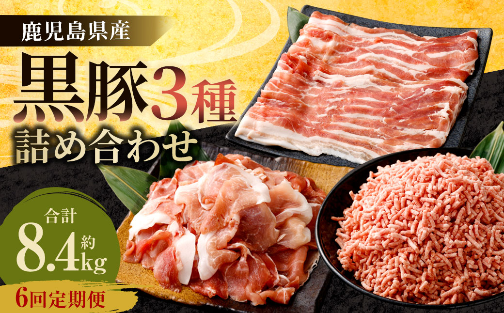 GS-027 【6ヶ月定期便】鹿児島県産黒豚 3種詰合せ(約1.4kg×6回)