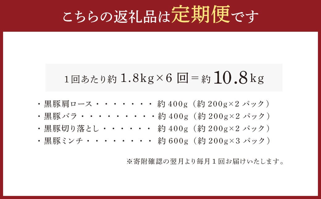 IS-702 【6ヶ月定期便】鹿児島県産黒豚 4種詰合せセット(約1.8kg×6回)