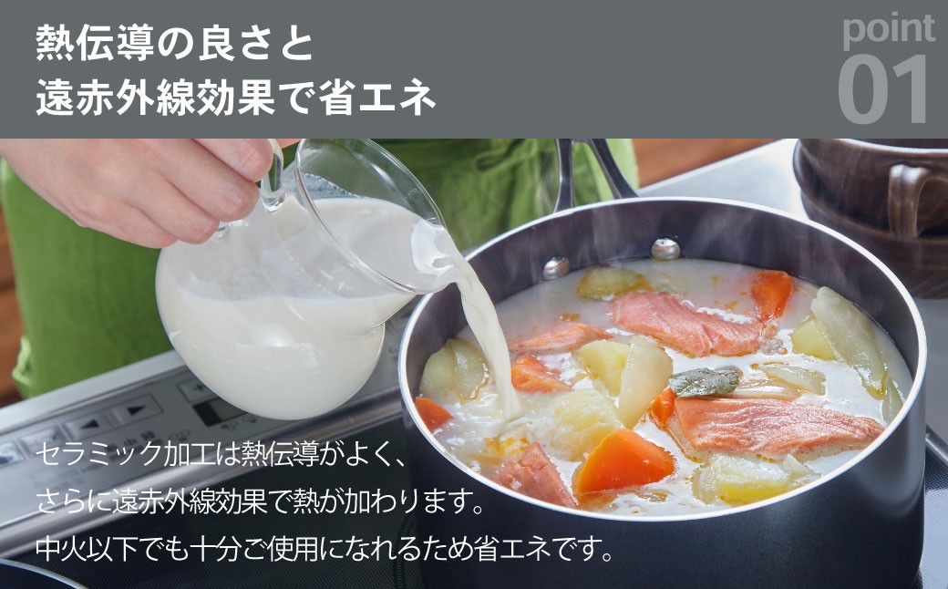【京セラ】 フッ素不使用 セラブリッド 片手鍋 ステンレスハンドル 20cm （IH/ガス火対応） セラミック KYOCERA BSR-864
