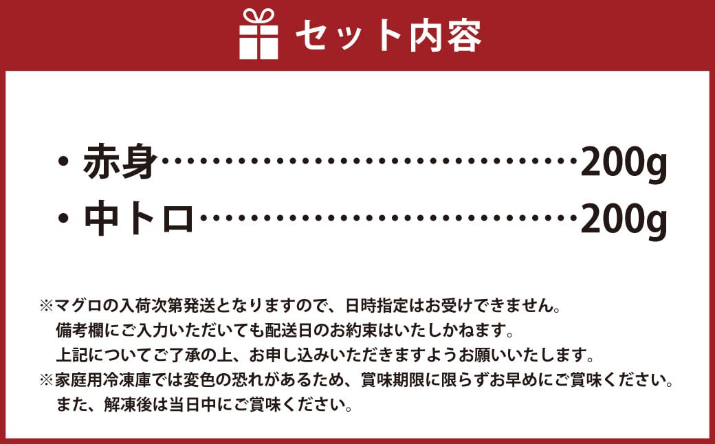 BSR-379 鹿児島県産本マグロ 中トロ＆赤身セット 合計400g 本マグロ 大トロ 赤身 刺し身 セット 魚