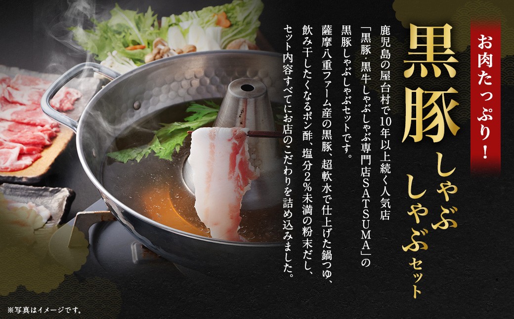 【定期便（4回・隔月・黒豚バラ）】黒豚・黒牛しゃぶしゃぶ専門店SATSUMA 温泉水の黒豚しゃぶしゃぶセット（2〜3人前） 黒豚 しゃぶしゃぶ 豚肉 鹿児島 しゃぶしゃぶ肉 豚バラ FS-010-4