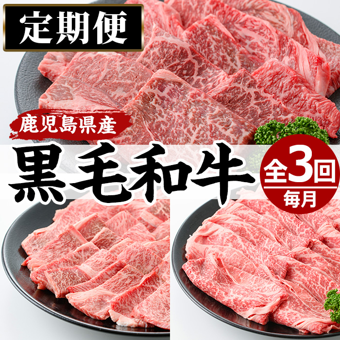 No.727 ＜定期便・全3回(連続)＞黒毛和牛の赤身牛肉コース(全3回・すき焼き、焼肉、ステーキ)【さつま屋産業】