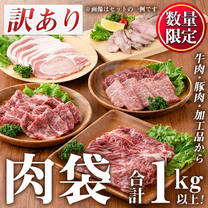 No.834 ＜訳あり・賞味期限間近＞お肉屋の肉袋！お楽しみ福袋(合計1kg以上！)【カミチク】