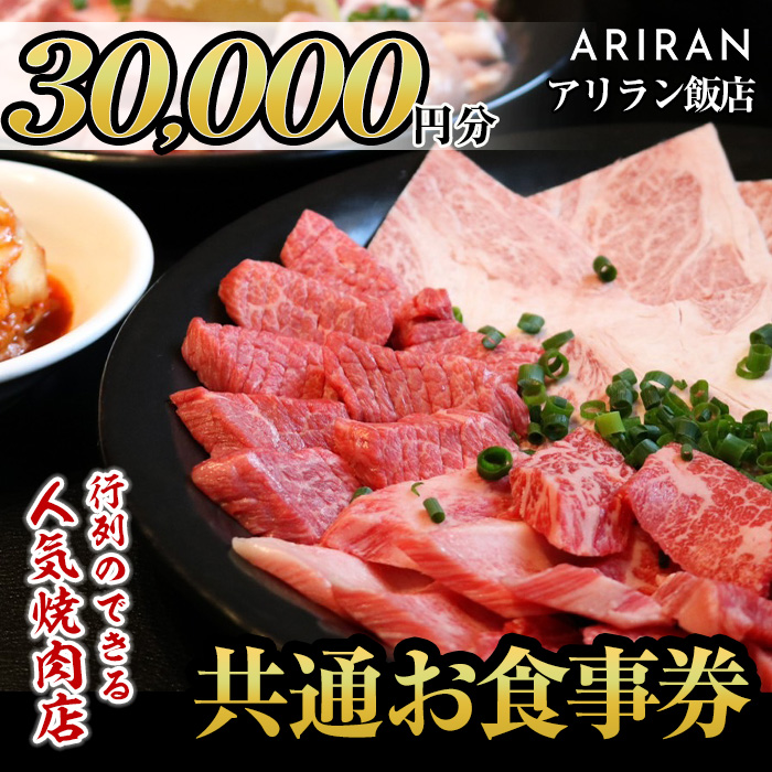 No.927 アリラン飯店5店舗共通お食事券(30,000円分)焼肉 焼き肉 黒毛和牛 黒豚 チケット 体験 お食事券 焼肉店 専門店【アリラン飯店】