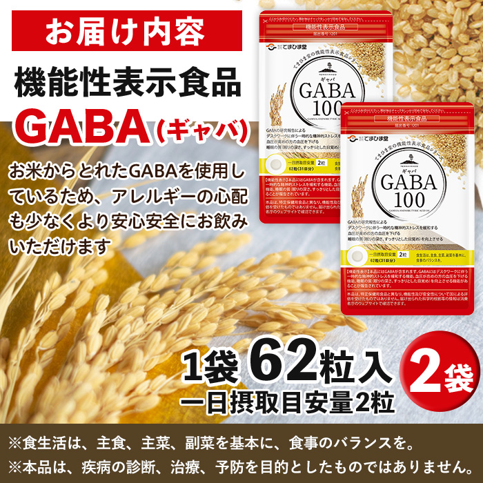 No.898 ＜機能性表示食品＞GABA100(62粒入×2袋・計124粒)【てまひま堂】