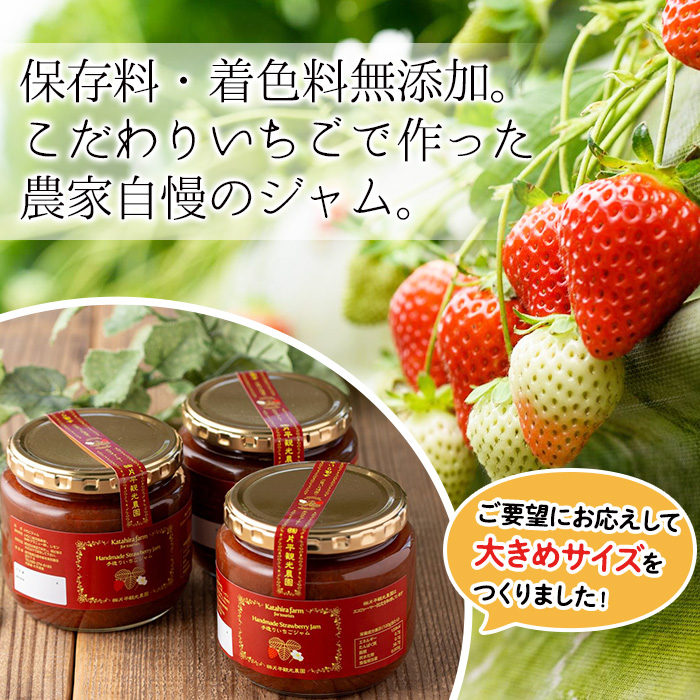 No.1022 手造りイチゴジャム(約500g×3本) 国産 鹿児島県産 いちご 苺 ジャム フルーツ 果物 手作り 調味料 小分け 贈答 プレゼント 着色料無添加 保存料無添加【片平観光農園】