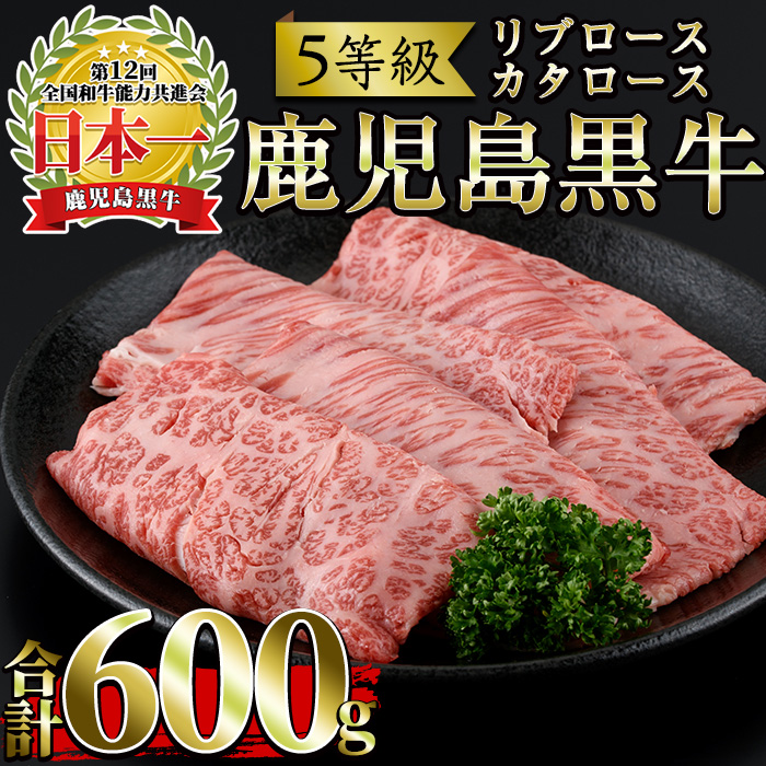 No.348 ＜肉質等級5等級＞(H-101)鹿児島黒牛すきやきセット(リブローススライス・カタローススライス：各300g・合計600g)国産 牛肉 黒毛和牛 肩ロース 冷凍【さつま日置農協】