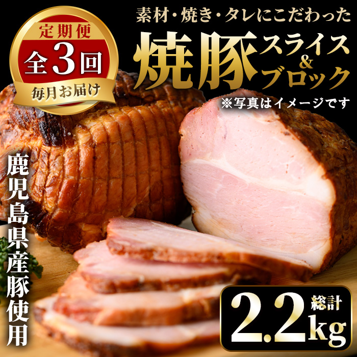 No.1206 ＜定期便・全3回＞鹿児島県産焼豚！(総計2.2kg・100g×6P/300g×2P/500g×2P)タレ付き！ 焼豚 ギフト 贈答 詰め合わせ 豚肉 タレ 【薩摩ファームブロスト】