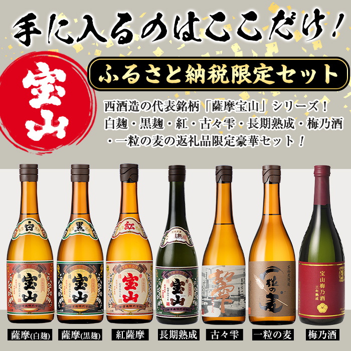 No.489 ふるさと納税限定！人気の焼酎！薩摩宝山豪華セット(7銘柄×各720ml 計7本) 焼酎 酒 宝山 薩摩芋 常温 セット 鹿児島 日置市【西酒造】