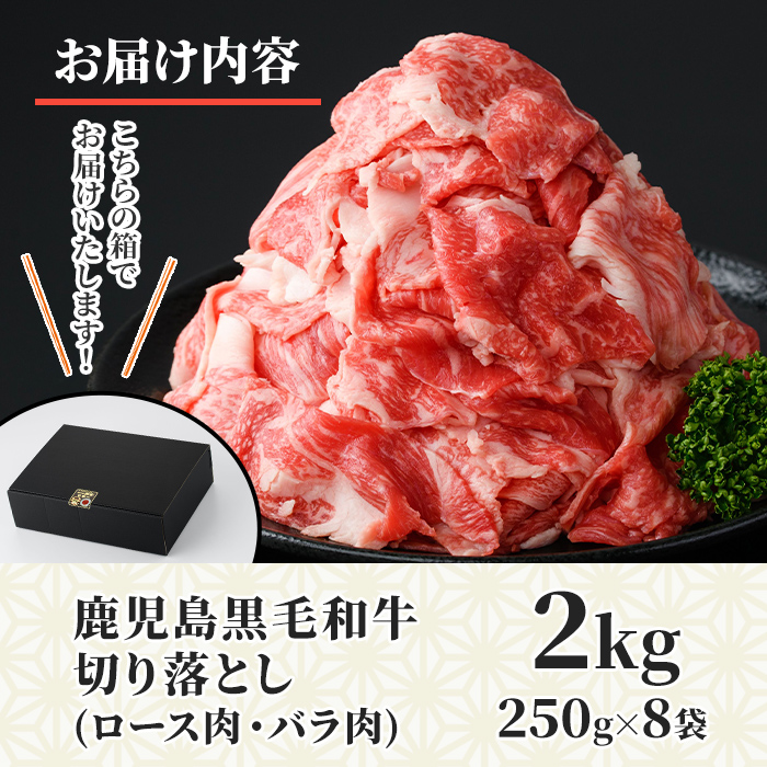 No.1232 訳あり！鹿児島黒毛和牛ロース・バラ切り落とし(250g×8袋・計2kg)【NBフード】