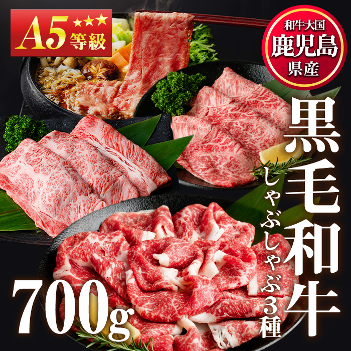 No.508-03 ＜A5等級＞鹿児島県産黒毛和牛すき焼きしゃぶしゃぶ(計700g・霜降りスライス200g、赤身スライス200g×、特選切り落とし300g・各1P)【カミチク】