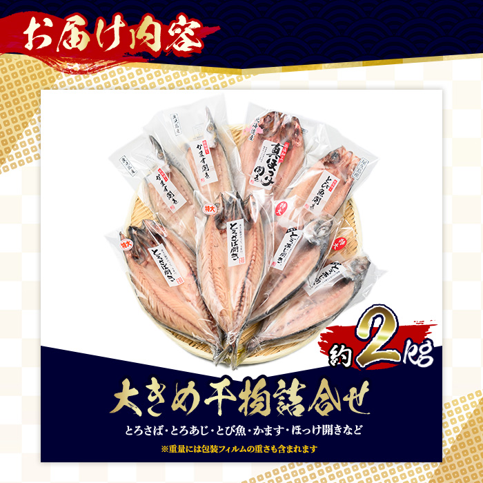 No.406-A 大きめ干物詰合せ＜合計約2kg＞ 干物 セット 詰め合わせ ひもの 魚介類 魚 あじ さば おかず おつまみ お楽しみ 【みのだ食品】