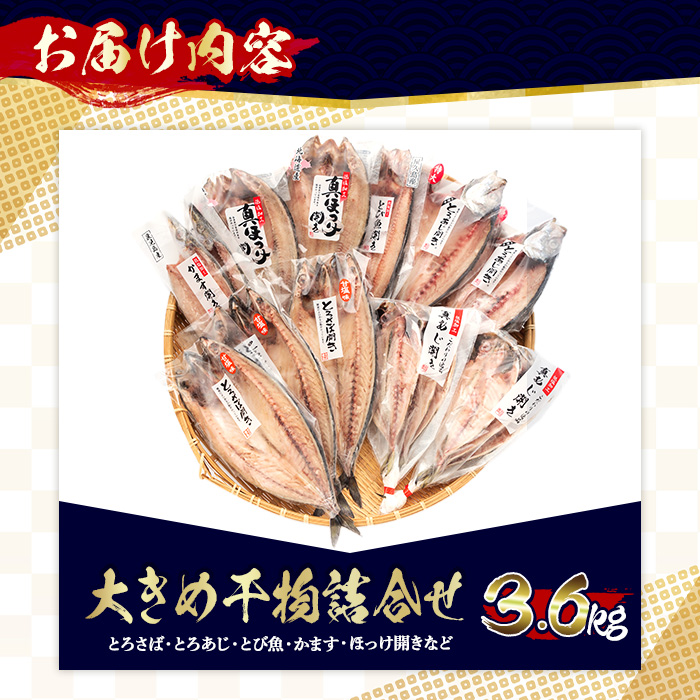 No.406-B 大きめ干物詰合せ＜合計3.6kg＞ 干物 セット 詰め合わせ ひもの 魚介類 魚 おかず おつまみ お楽しみ 【みのだ食品】