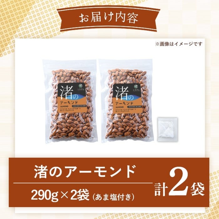 No.1035-A 渚のアーモンド(計580g・290g×2袋) ナッツ おつまみ 無塩 ノンオイル 国内製造 アーモンド 常温 常温発送【末永商店】