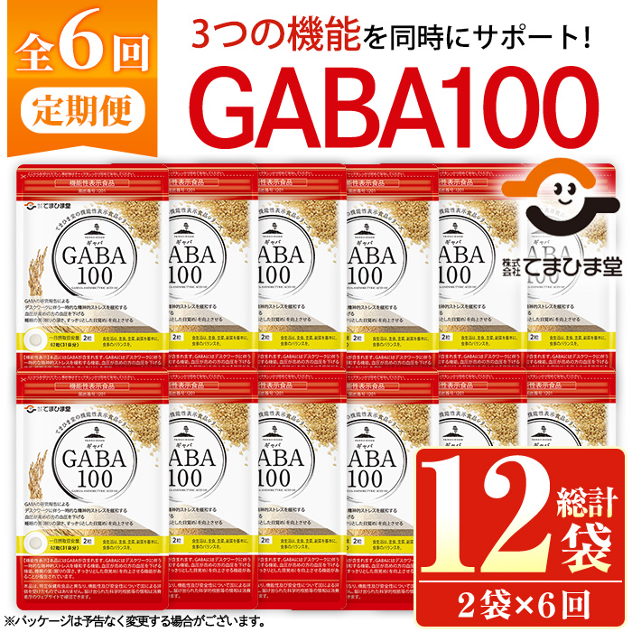 No.1286-B ＜定期便・全6回(隔月)＞GABA100(1袋 62粒入・2袋×6回 計12袋) 鹿児島 日置市 健康食品 機能性表示食品 サプリ 栄養バランス 高血圧 定期便【てまひま堂】