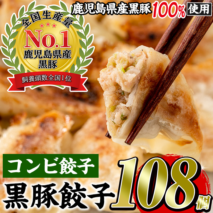 No.429-c 鹿児島黒豚使用の黒豚コンビ餃子(計108個・黒豚：12個入り×4パック、もちっと：15個入り×4パック) 国産 九州産 鹿児島県産 ぎょうざ 黒豚 豚肉 おかず 惣菜 【末永商店】