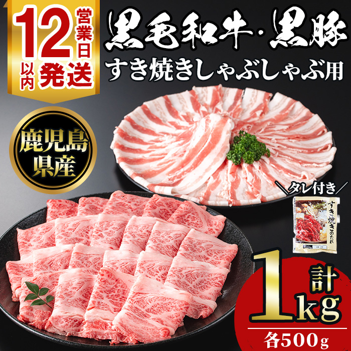 No.1361 黒毛和牛すき焼き・黒豚しゃぶしゃぶセット(合計1kg！黒毛和牛すき焼き用500g・黒豚しゃぶしゃぶ用500g) 国産 九州産 鹿児島県産 牛肉 豚肉 黒毛和牛 和牛 お肉 おかず ステーキ ロース 冷凍 【NBフード】