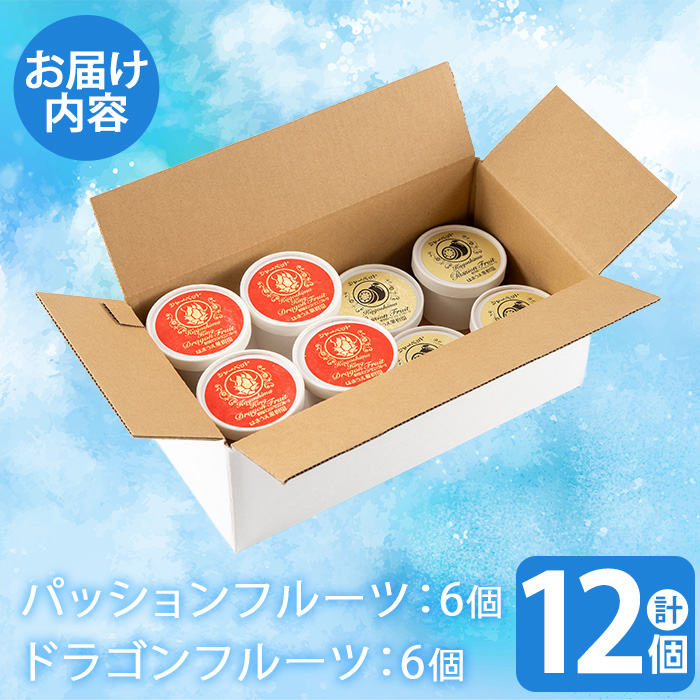 No.627 鹿児島県産！フルーツシャーベットアイス(計12個・90g×各6個) パッションフルーツ レッドドラゴンフルーツ 国産 鹿児島 日置市 デザート 果物 贈答 アイス 【はまうえ果樹園】