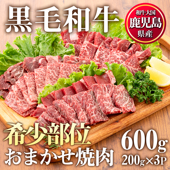 No.547 鹿児島県産黒毛和牛希少部位おまかせ焼肉(計600g・200g×3P)【カミチク】