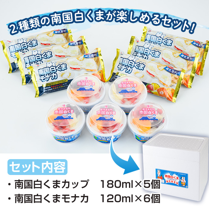 No.610 南国白くまカップ＆モナカセット！南国白くまカップ(180ml×5個)南国白くまモナカ(120ml×6個)計11個の詰め合わせ！N&M-38【セイカ食品】