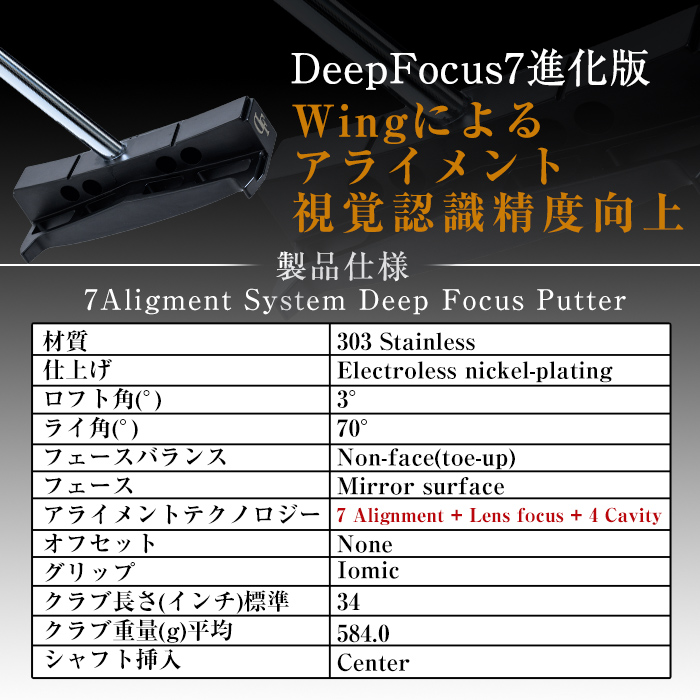 K-011-SI Deep Focus 7Wing2(セブンウィング2)ゴルフパター(1本：Silver)【Deep Focus】