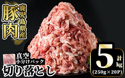 A5-033-D 国産！鹿児島県産豚肉切り落とし真空小分け 250g×20P(計5kg)【肉の豊楽】霧島市 肉 豚肉 切り落とし 小分け 真空パック 切落し