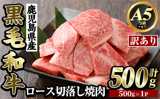 K-321 ＜訳あり・不揃い＞鹿児島県産黒毛和牛＜A5等級＞ロース切り落とし焼肉(計500g・500g×1P)【ビーフ倉薗】霧島市 牛肉 ヤキニク 焼き肉 国産 鹿児島県産 黒毛和牛 肉 精肉 牛