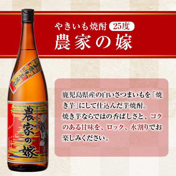 B0-185-A 本格芋焼酎飲み比べ「農家の嫁」「紫芋農家の嫁」各1800mlセット【霧島町蒸留所】霧島市 焼酎 芋焼酎 本格芋焼酎 本格焼酎 酒 飲み比べ セット 宅飲み 家飲み