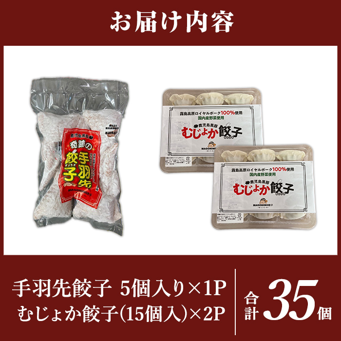 K-285-C 霧島黒豚使用！餃子2種セット(手羽先餃子5個×1P・むじょか餃子15個×2P 計35個)【MAGONIMO餃子】霧島市 餃子 ぎょうざ 手羽 生餃子 黒豚 豚 惣菜 総菜 時短 おかず