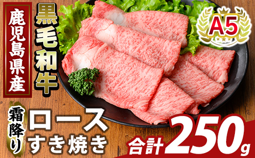 K-480-A 鹿児島県産A5等級黒毛和牛霜降りロースすき焼き(計250g) 【ふるさと産直バザール】霧島市 牛肉 国産 鹿児島県産 ロース スライス 肉 精肉