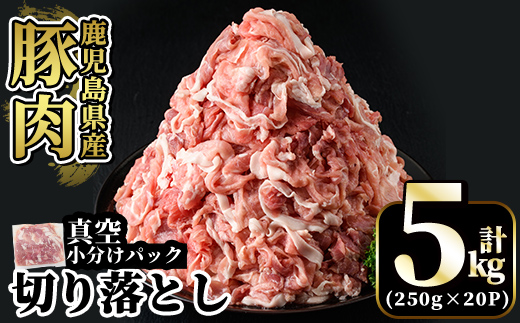 A5-033-D 国産！鹿児島県産豚肉切り落とし真空小分け 250g×20P(計5kg)【肉の豊楽】霧島市 豚肉 ぶたにく 豚 小分け 切り落とし 真空パック 切落し 冷凍 5kg