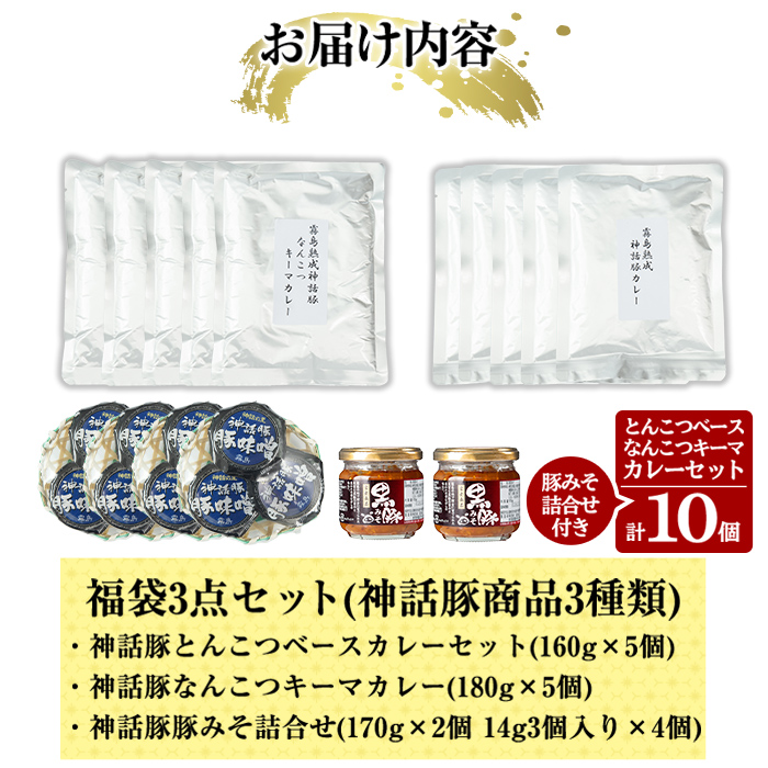 B7-001 鹿児島黒豚「霧島熟成神話豚」レトルトカレー福袋3点セット【富士食品】
