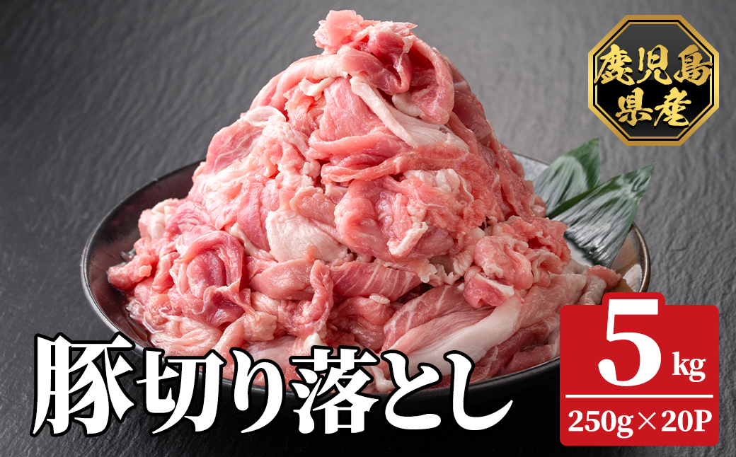 K-618-D 鹿児島県産豚切り落とし 真空パック250g×20P(計5kg)【ハピネス】霧島市 肉 豚肉 豚 精肉 鹿児島県産 切り落とし セット 小分け 冷凍