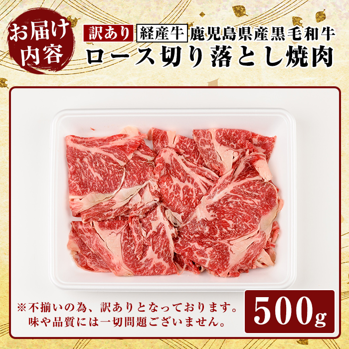 K-325 ＜訳あり・不揃い＞鹿児島県産黒毛和牛(経産牛)ロース切り落とし焼肉(500g)【ビーフ倉薗】霧島市 牛肉 ヤキニク 焼き肉 国産 鹿児島県産 黒毛和牛 肉 精肉 牛