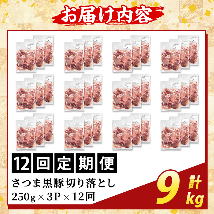 K-429-H ＜12回定期便＞＜訳あり＞鹿児島県産 さつま黒豚切り落とし(計9kg) 【ふるさと産直バザール】霧島市 部位ミックス 切落し 黒豚 国産 鹿児島県産 肉 精肉 ワケアリ 定期便
