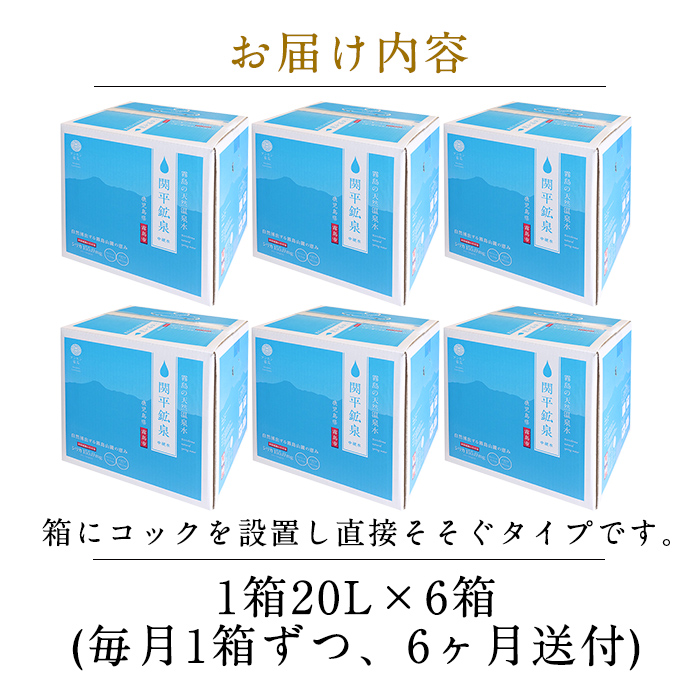 C-021 ＜定期便・全6回＞関平鉱泉水20L×1箱ずつお届け(計6箱)【関平鉱泉所】 霧島市 シリカ シリカ水 水 シリカミネラルウォーター