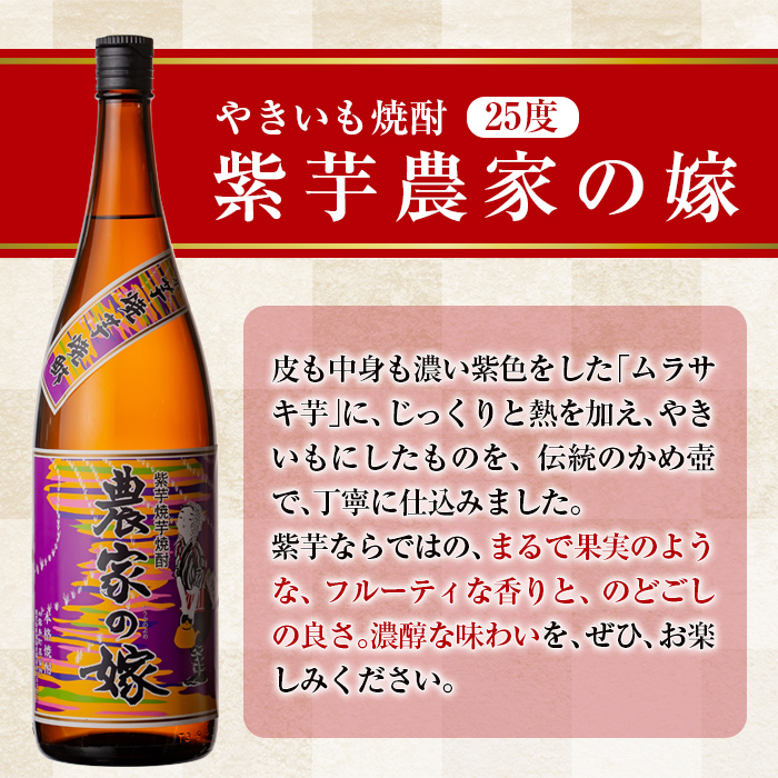 B0-185-A 本格芋焼酎飲み比べ「農家の嫁」「紫芋農家の嫁」各1800mlセット【霧島町蒸留所】霧島市 焼酎 芋焼酎 本格芋焼酎 本格焼酎 酒 飲み比べ セット 宅飲み 家飲み