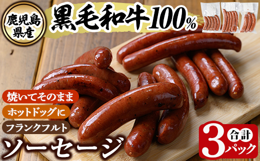 K-049 鹿児島県産黒毛和牛100％使用！ソーセージ3パック(120g×1P・5本入り、150g×1P・3本入り、150g×1P・5本入り)【窪田畜産】