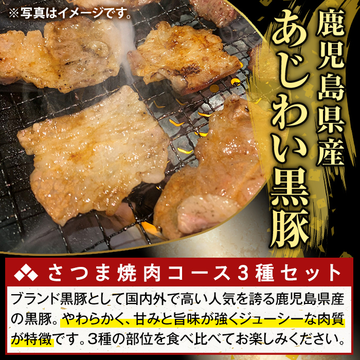 K-367-C かごしま味わい黒豚 さつま焼肉コース(合計2.7kg)【ふるさと産直バザール】霧島市 ロース バラ モモ 焼き肉 ヤキニク 豚肉 国産 鹿児島県産 肉 精肉 小分け セット 食べ比べ