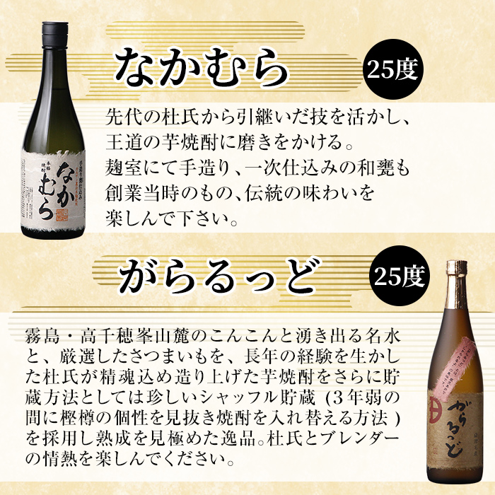 K-236 本格芋焼酎飲み比べセット！「なかむら」「がらるっど」「明るい農村やぶきた」(各720ml)【石野商店】 焼酎 芋焼酎 本格芋焼酎 本格焼酎 酒 宅飲み 家飲み 詰合せ 詰め合わせ