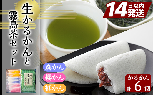 A0-260 創作生かるかん(2個×3種・計6個)と霧島茶(80g)セット！【徳重製菓とらや】
